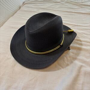 Stratton Trooper Hat 7 1/4 Black Straw Gold Cord Police Law Enforcement Uniform